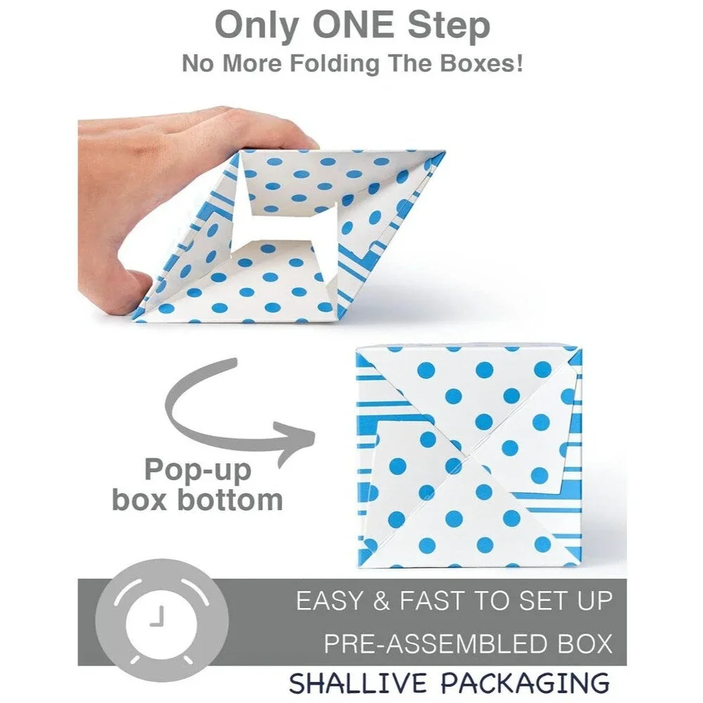 Cupcake Boxes Individual Blue Polka Dots and Stripped